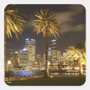 Palm Trees and CBD at Night, Sydney, New South スクエアシール