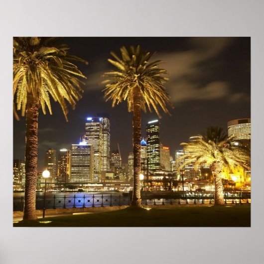 Palm Trees and CBD at Night, Sydney, New South ポスター (正面)
