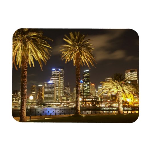 Palm Trees and CBD at Night, Sydney, New South マグネット (横)