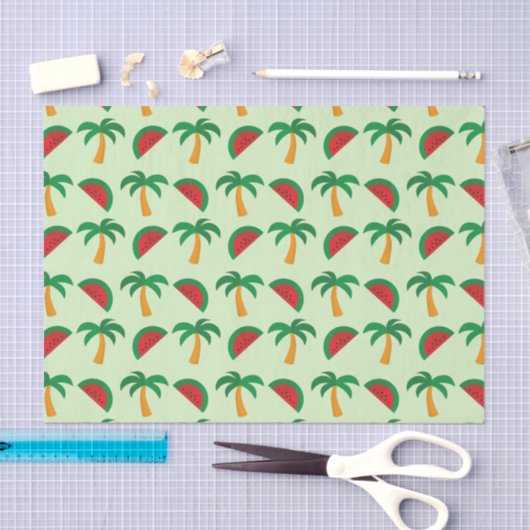 Palm Trees and Watermelon Tropical Pattern 薄葉紙 (クラフト)