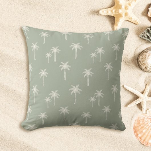Palm Trees Boho Coastal Farmhouse Muted Sage Green クッション