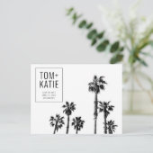 Palm Trees California Wedding Save the Date ポストカード (スタンド正面)