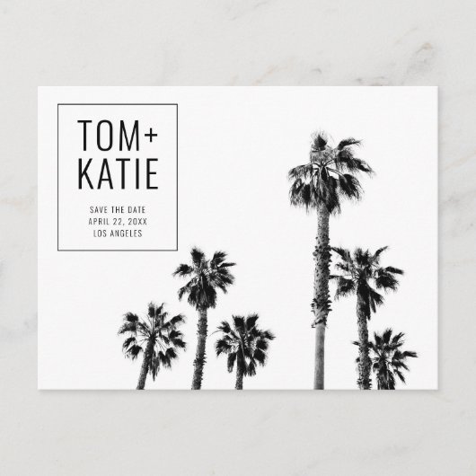 Palm Trees California Wedding Save the Date ポストカード (正面)