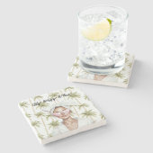 Palm Trees Happy Place Pink Heart Glasses Lady ストーンコースター (横)