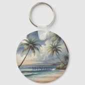 Palm Trees Hawaiian Travel Blue Sea Add Name キーホルダー (裏面)