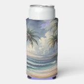 Palm Trees Hawaiian Travel Honolulu Blue Sea スリム缶クーラー (Seltzer正面)