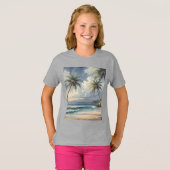 Palm Trees Hawaiian Travel Honolulu Blue Sea Tシャツ (正面フル)
