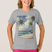 Palm Trees Hawaiian Travel Honolulu Blue Sea Tシャツ (正面)