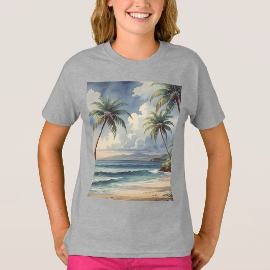 Palm Trees Hawaiian Travel Honolulu Blue Sea Tシャツ (正面)