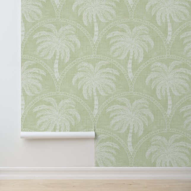 Palm Trees in Pastel Green Arch Motifs Textured 壁紙 (アプリケーション)