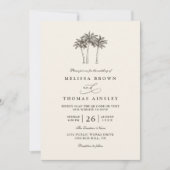Palm Trees Minimalist Destination QR Code Wedding 招待状 (正面)