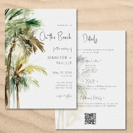 Palm Trees Modern On the Beach Wedding Two Sided 招待状