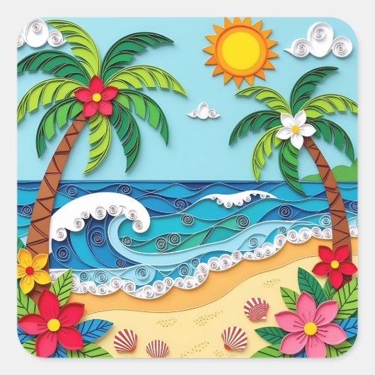 Palm Trees on the Beach  スクエアシール (正面)