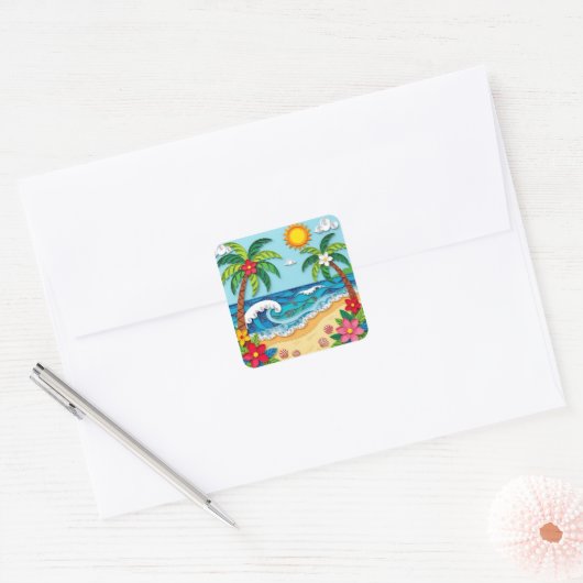 Palm Trees on the Beach  スクエアシール (封筒)
