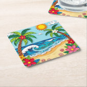 Palm Trees on the Beach スクエアペーパーコースター (アングル)