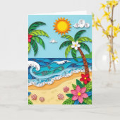 Palm Trees on the Beach | Birthday Card カード (黄色い花)