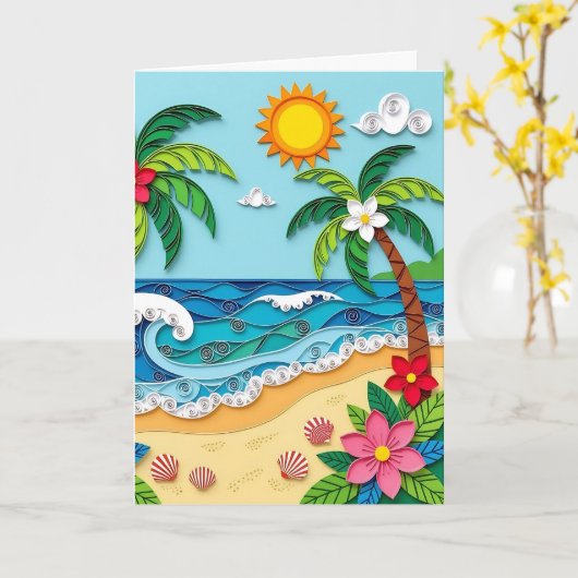 Palm Trees on the Beach | Birthday Card カード (黄色い花)