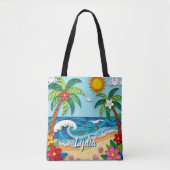 Palm Trees on the Beach Personalized トートバッグ (正面)