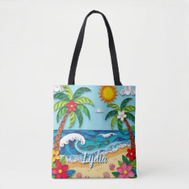 Palm Trees on the Beach Personalized トートバッグ