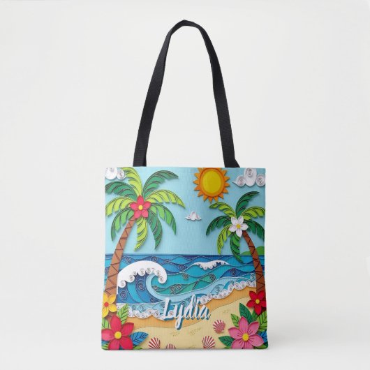 Palm Trees on the Beach Personalized トートバッグ (正面)