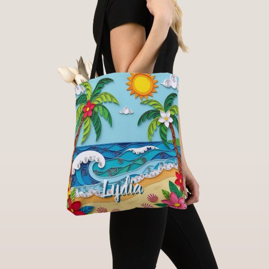 Palm Trees on the Beach Personalized トートバッグ (クローズアップ)