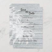 Palm Trees on Woodビーチ結婚式日付の保存 招待状 (正面/裏面)