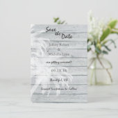 Palm Trees on Woodビーチ結婚式日付の保存 招待状 (スタンド正面)