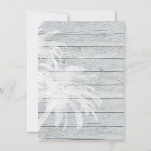 Palm Trees on Woodビーチ結婚式日付の保存 招待状 (裏面)