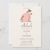 Palm Trees Pink Sun Light Sand Beach Wedding 招待状 (正面)