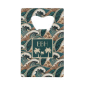 Palm Trees Polynesian Waves Vintage Beach Monogram クレジットカード栓抜き (正面)