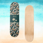 Palm Trees Polynesian Waves Vintage Beach Monogram スケートボード