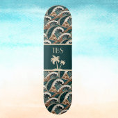 Palm Trees Polynesian Waves Vintage Beach Monogram スケートボード