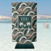 Palm Trees Polynesian Waves Vintage Beach Monogram スリム缶クーラー