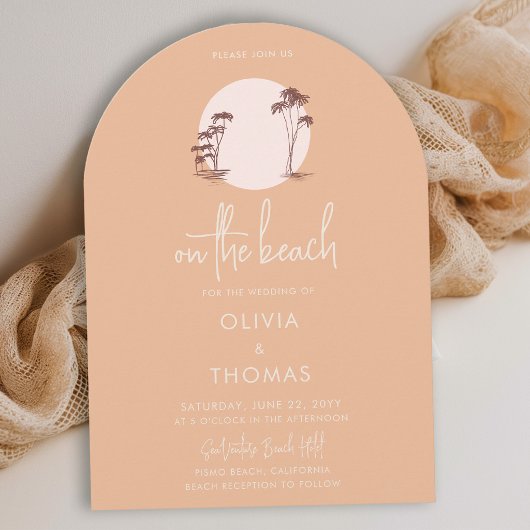 Palm Trees Warm Sand Sunset Pink Sun Beach Wedding 招待状