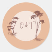 Palm Trees Warm Sand Sunset Sun Beach Wedding ラウンドシール (正面)