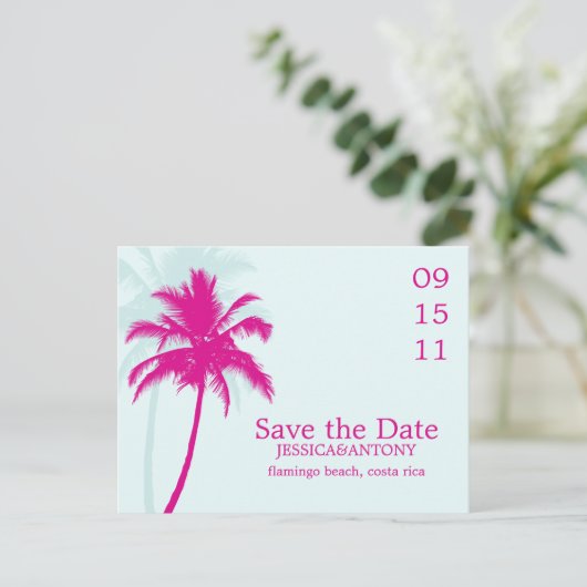 Palm Trees Wedding Save the Date 案内ポストカード (スタンド正面)