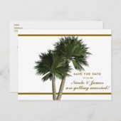Palm Trees White & エレガント金ゴールドSave The Date Card 案内ポストカード (正面/裏面)