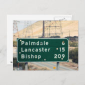 Palmdale/Lancaster外のCA-18でハイウェイサイン ポストカード (正面/裏面)