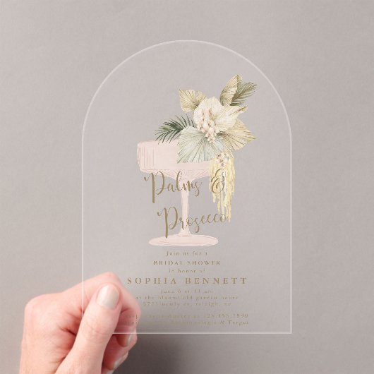 Palms and Prosecco Bridal Shower アクリル招待状 (インサイチュ (ポータブル))