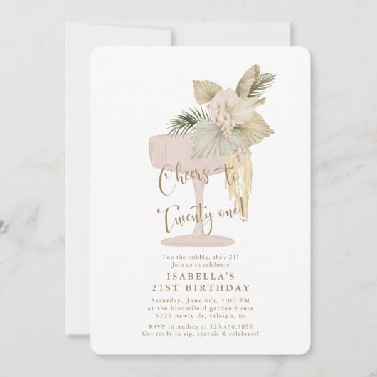 Palms and Prosecco Cheers to 21 Birthday 招待状 (正面)