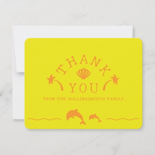 Palms & Dolphins Yellow & Orange Personalized サンキューカード (正面)