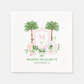 Palms Flamingo Monogram Crest Bachelorette  スタンダードカクテルナプキン (正面)