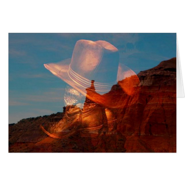 Palo Duro Canyon, Texに対するカウボーイハットとブーツ (正面横)