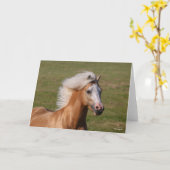 Palomino Welsh Pony Headhot Mane Flowing カード (黄色い花)
