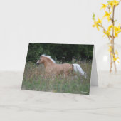 Palomino Welsh Pony Running In Long Grass カード (黄色い花)