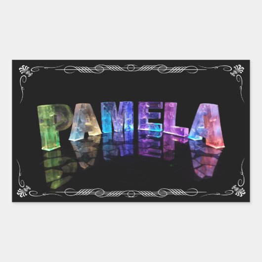 Pamela - The Name Pamela in 3D Lights (Photograph) 長方形シール (正面)