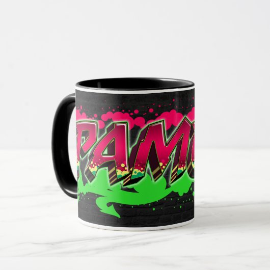Pamela Vorname Name Graffiti red green Tasse マグカップ (正面左)