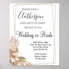 Pampa Grass Clothespin bridal shower game sign ポスター