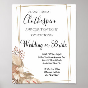 Pampa Grass Clothespin bridal shower game sign ポスター