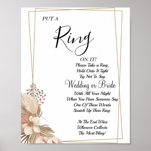 Pampa Grass Put a Ring bridal shower game sign ポスター (正面)
